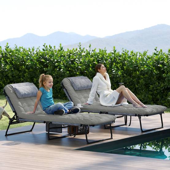 Lot 2 transats pliables acier jardin dossier inclinable matelas épais gris - ComfortXL Outdoor Living - Image 4