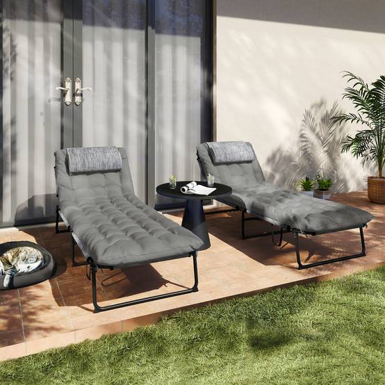 Lot 2 transats pliables acier jardin dossier inclinable matelas épais gris - ComfortXL Outdoor Living - Image 10