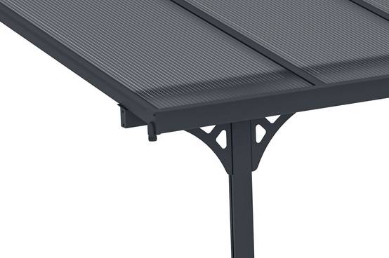 Carport adossé aluminium 15 m² 5 x 3 m toiture polycarbonate 6 mm anti-UV gris anthracite thermolaqué toit incliné réglable kit complet gouttière KLEO - Image 7