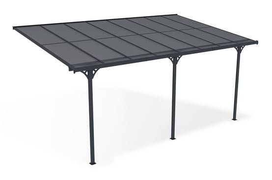 Carport adossé aluminium 15 m² 5 x 3 m toiture polycarbonate 6 mm anti-UV gris anthracite thermolaqué toit incliné réglable kit complet gouttière KLEO - Image 3