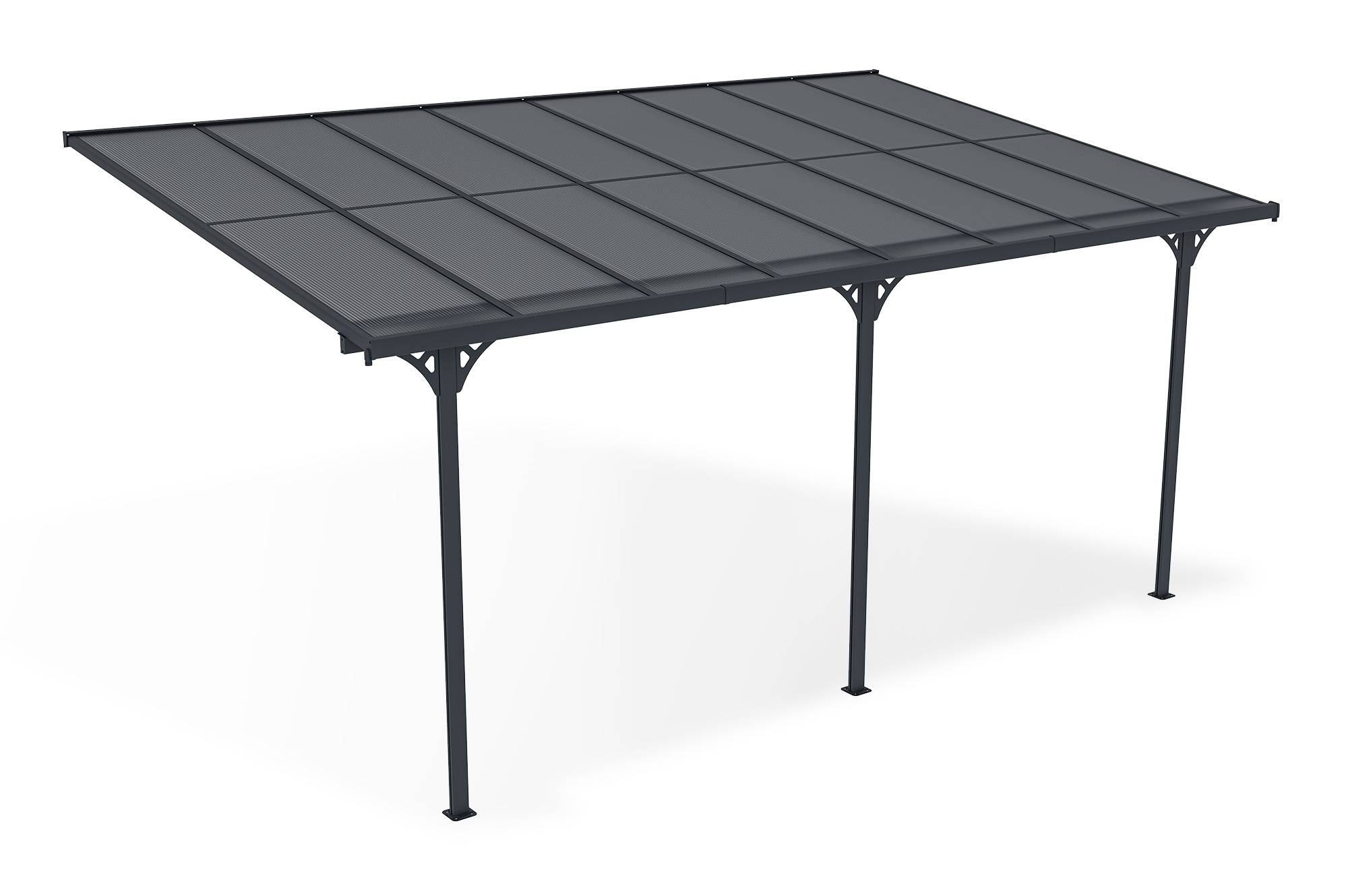 Carport adossé aluminium 15 m² 5 x 3 m toiture polycarbonate 6 mm anti-UV gris anthracite thermolaqué toit incliné réglable kit complet gouttière KLEO - Image 3