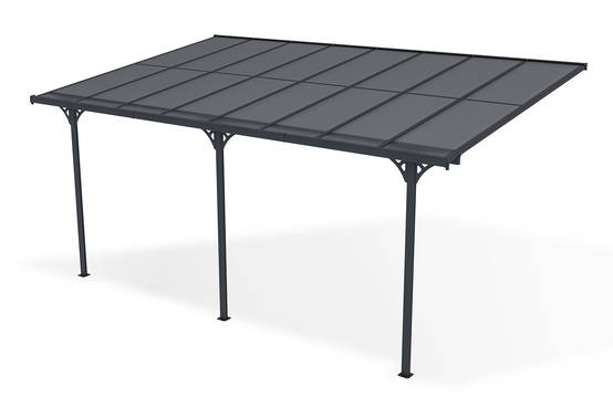 Carport adossé aluminium 15 m² 5 x 3 m toiture polycarbonate 6 mm anti-UV gris anthracite thermolaqué toit incliné réglable kit complet gouttière KLEO - Image 5