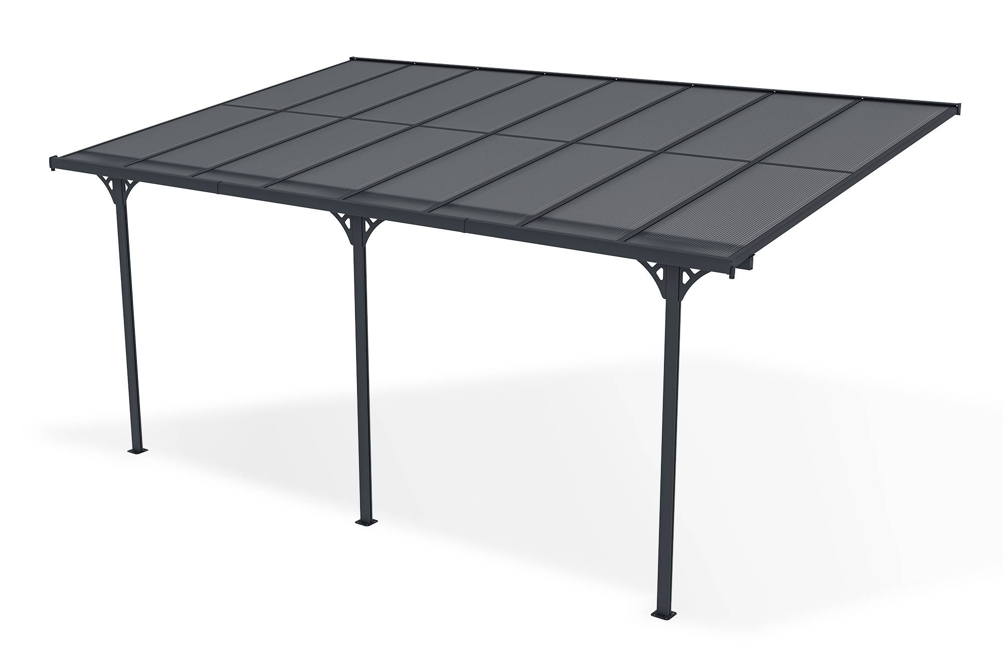 Carport adossé aluminium 15 m² 5 x 3 m toiture polycarbonate 6 mm anti-UV gris anthracite thermolaqué toit incliné réglable kit complet gouttière KLEO - Image 5