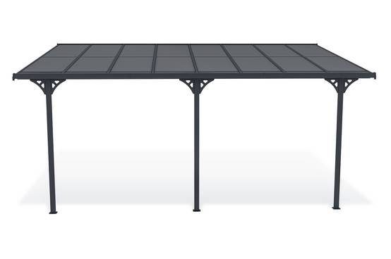 Carport adossé aluminium 15 m² 5 x 3 m toiture polycarbonate 6 mm anti-UV gris anthracite thermolaqué toit incliné réglable kit complet gouttière KLEO - Image 4