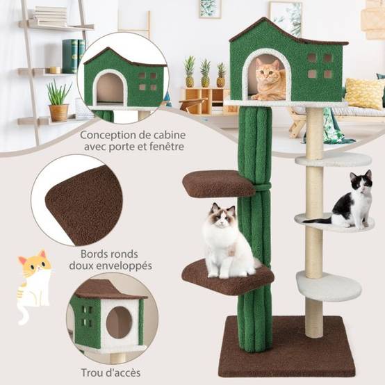 Arbre à chat de 153 cm avec 5 plateformes de saut rotative et condo tour de jeu pour chat avec dispositif anti-renversement vert - Image 6