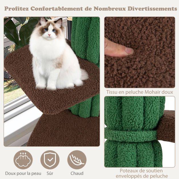 Arbre à chat de 153 cm avec 5 plateformes de saut rotative et condo tour de jeu pour chat avec dispositif anti-renversement vert - Image 4