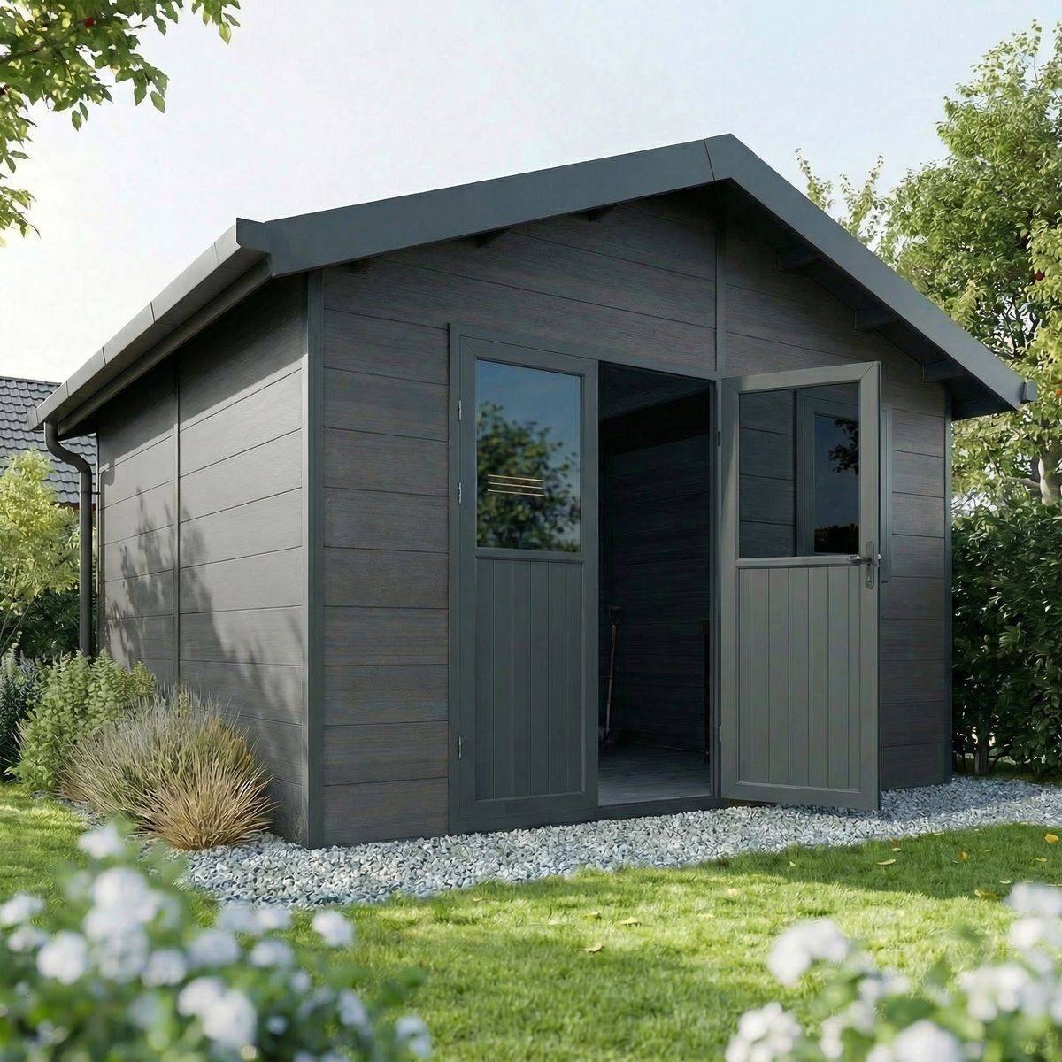 Direct Abris - Abri de Jardin Composite ISORA - 12m2 Gris - Cabane Atelier / Abri Velo - Image 2