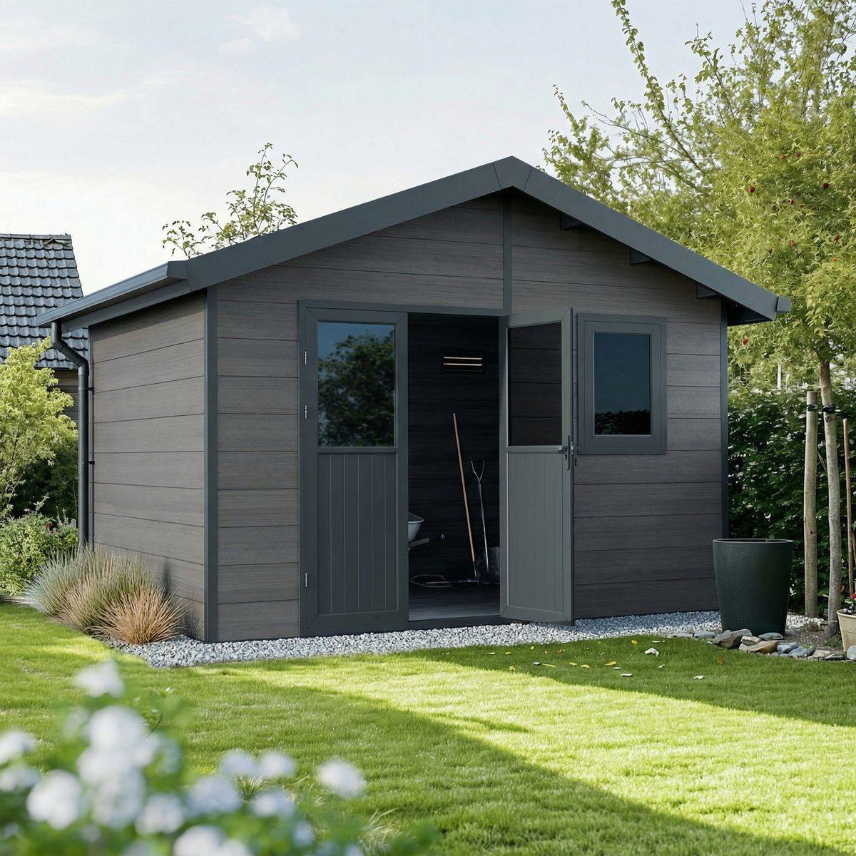 Direct Abris - Abri de Jardin Composite ISORA - 12m2 Gris - Cabane Atelier / Abri Velo - Image 1