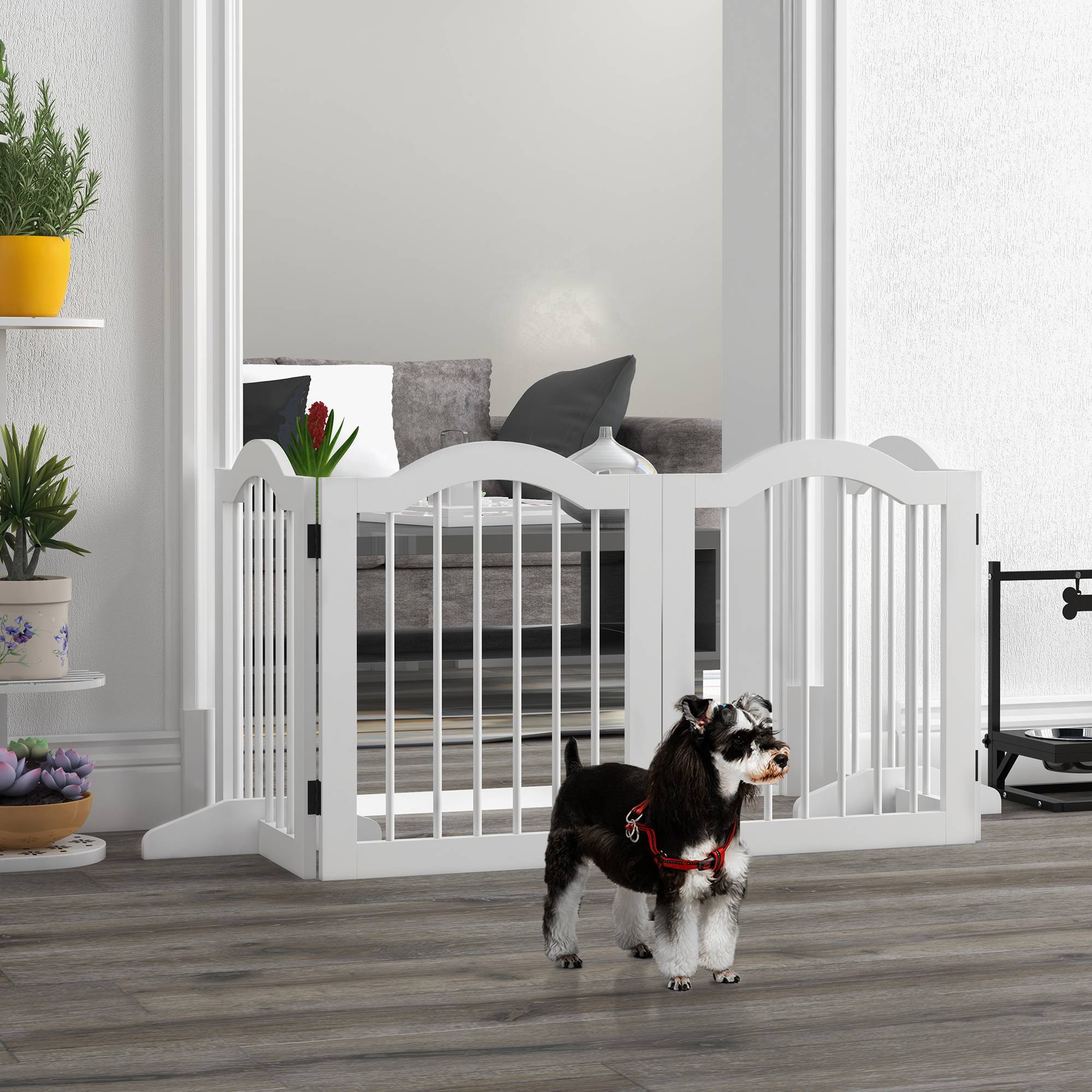 Sans Marque - Barrière pliante pour chien, 4 panneaux, pour escaliers, couloirs, portes, MDF/bois massif, blanc - Image 3