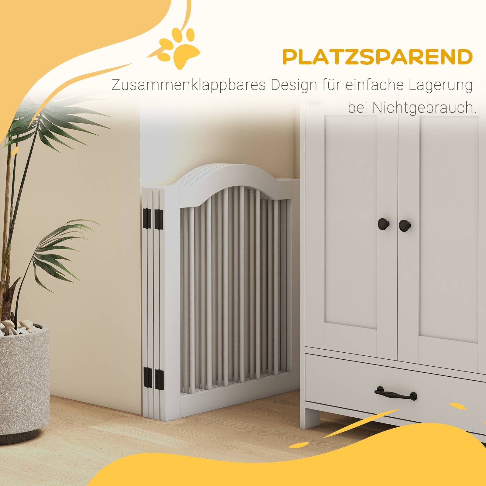 Sans Marque - Barrière pliante pour chien, 4 panneaux, pour escaliers, couloirs, portes, MDF/bois massif, blanc - Image 7