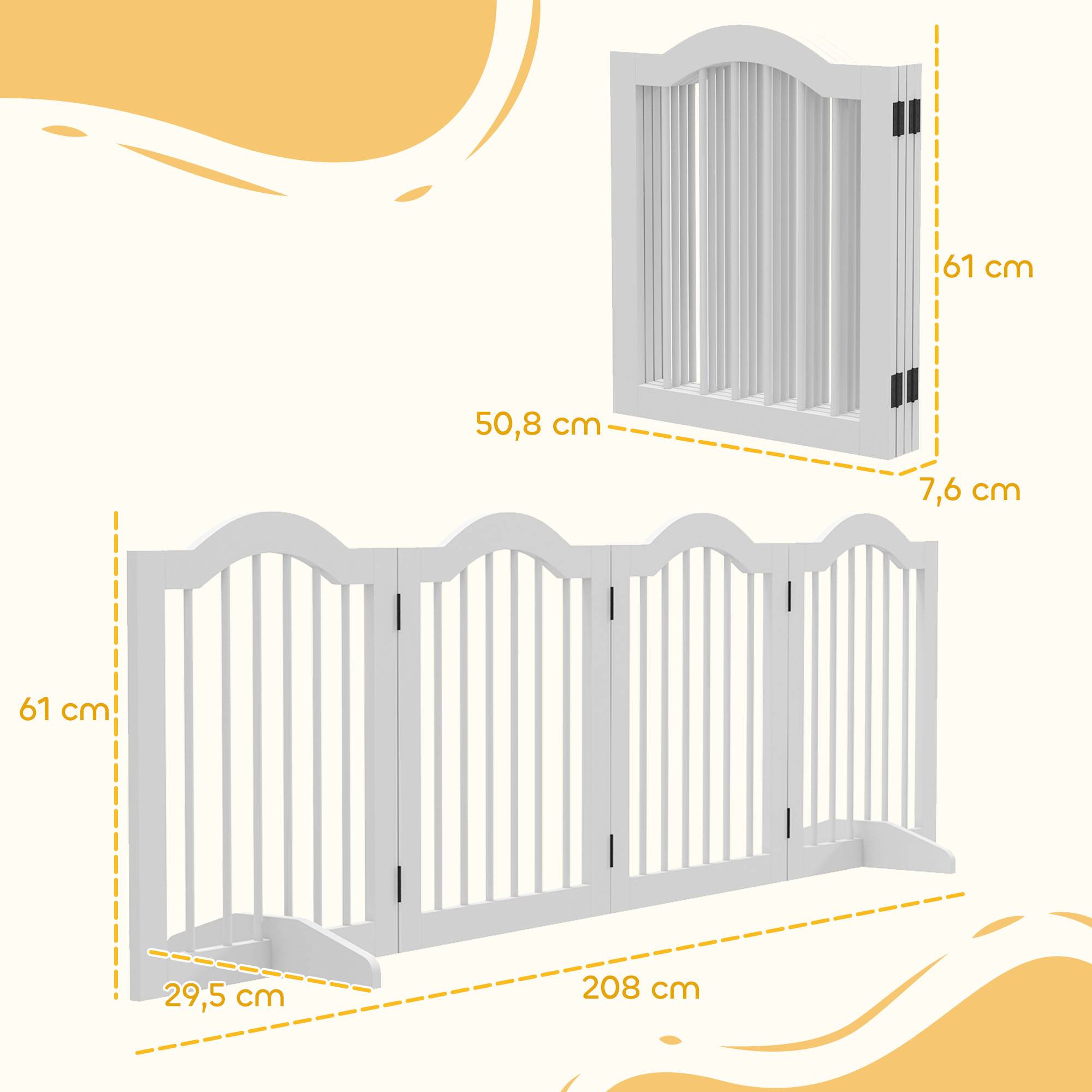 Sans Marque - Barrière pliante pour chien, 4 panneaux, pour escaliers, couloirs, portes, MDF/bois massif, blanc - Image 5