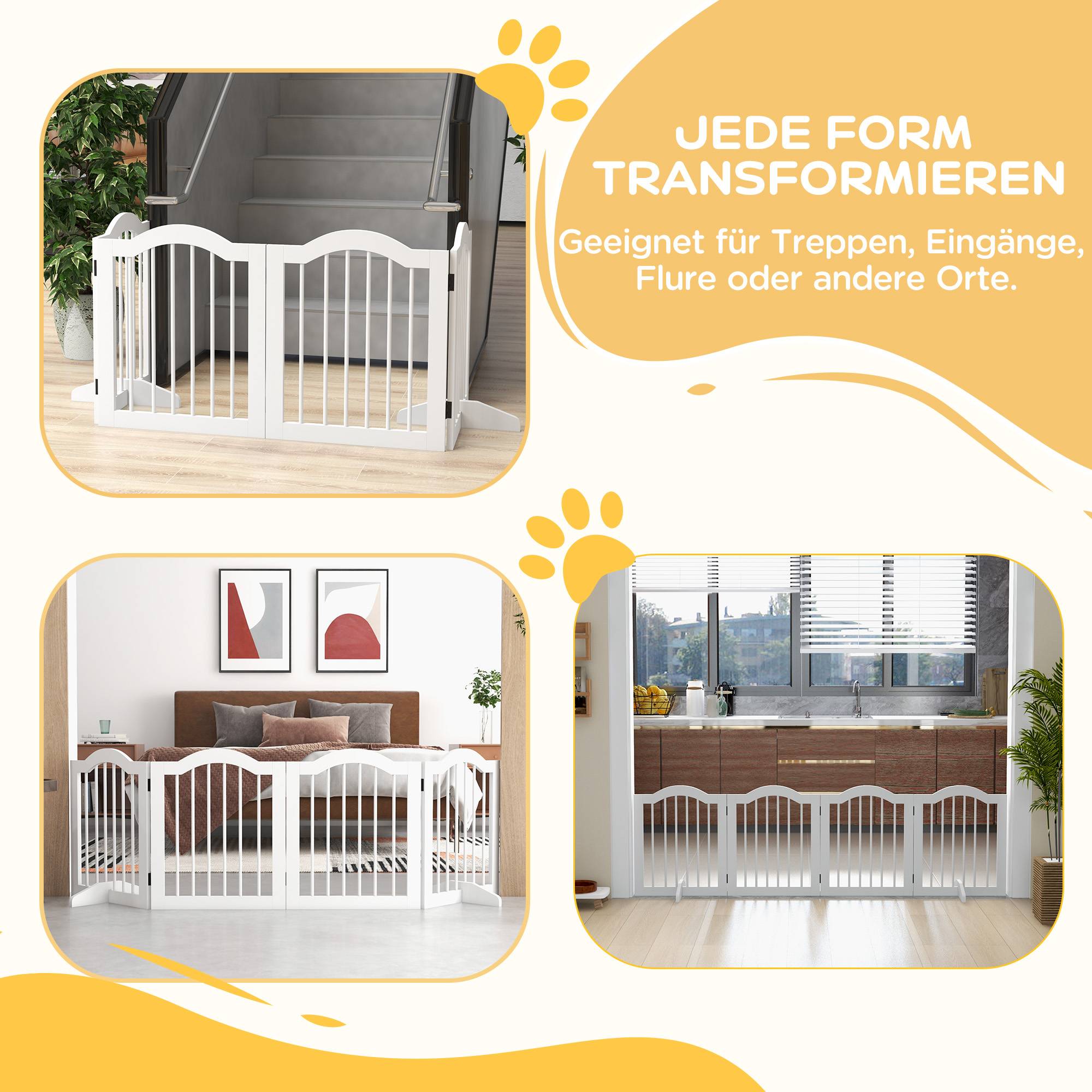 Sans Marque - Barrière pliante pour chien, 4 panneaux, pour escaliers, couloirs, portes, MDF/bois massif, blanc - Image 10