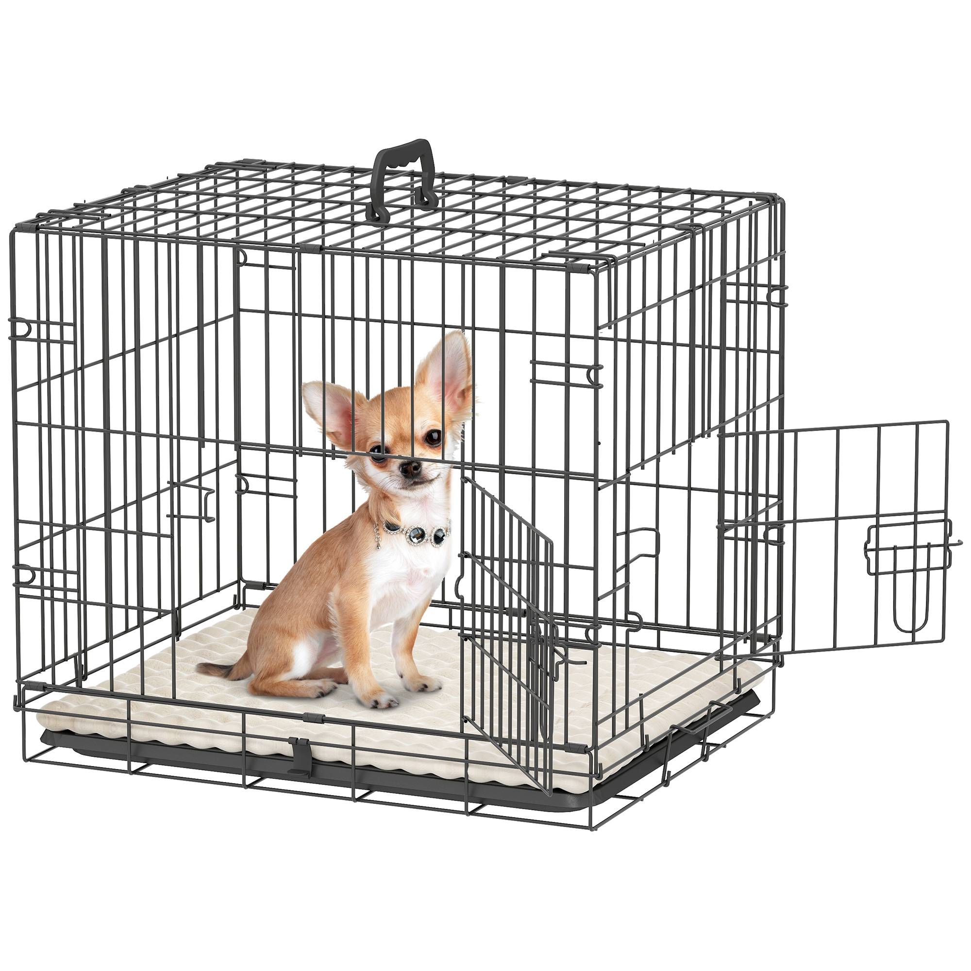 Cage pour chien pliable, coussin, portes, bac amovible, cadre métallique, 60x45x50 cm, noir beige - Image 1