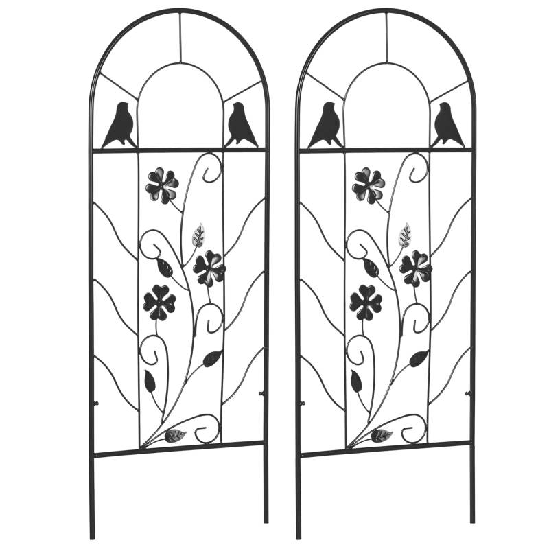 Lot de 2 treillis métal plantes grimpantes jardin support décoration 38x98cm noir - ComfortXL Outdoor Living - Image 1