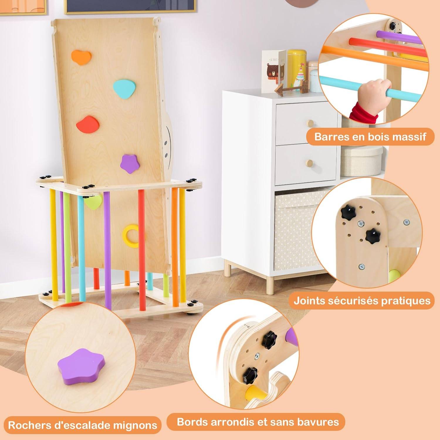 5 en 1 Échelle d'escalade Montessori Enfants avec Rampe Double Face , Charge 60kg de 3 Ans+ - Image 5