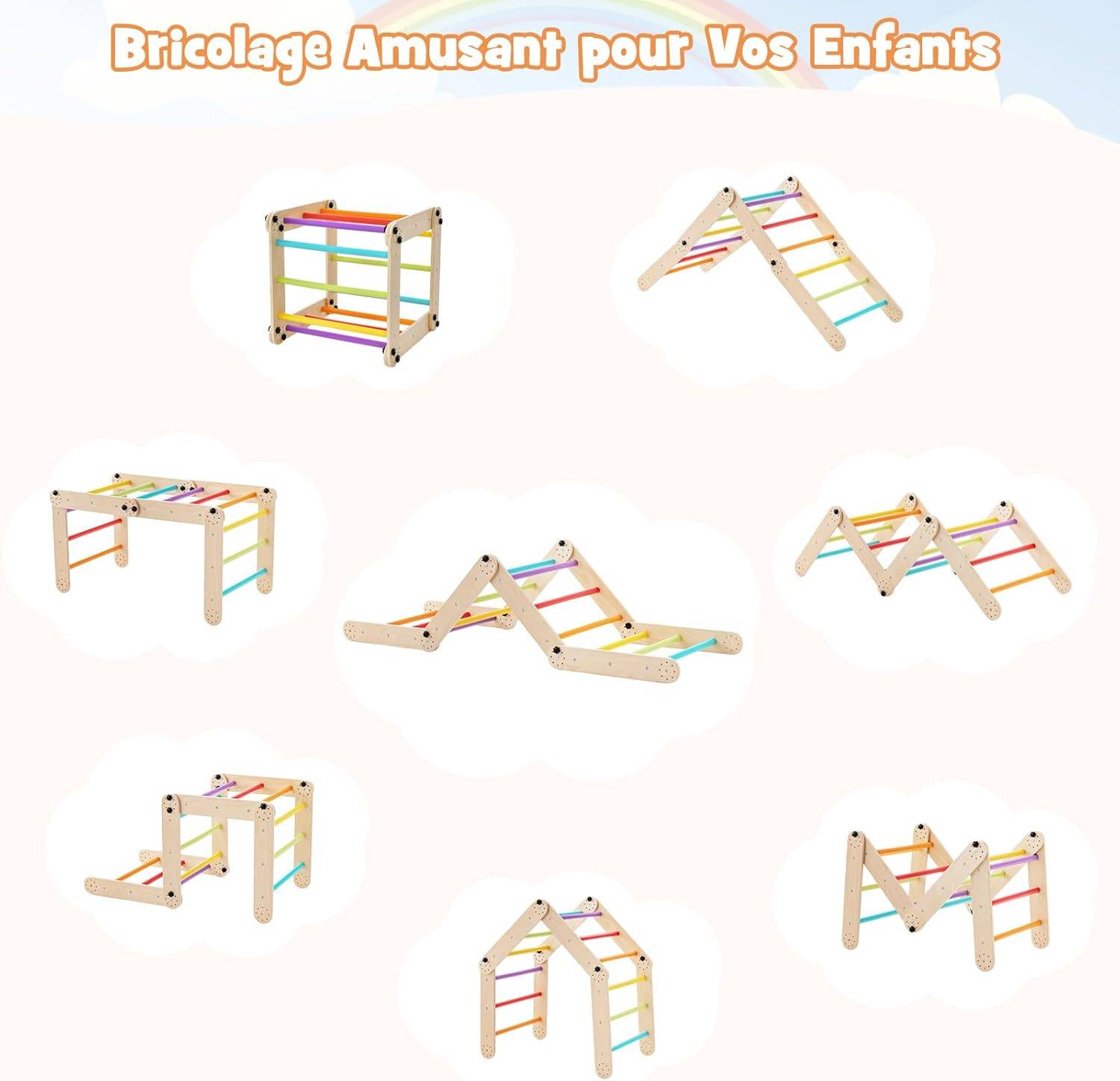 5 en 1 Échelle d'escalade Montessori Enfants avec Rampe Double Face , Charge 60kg de 3 Ans+ - Image 3