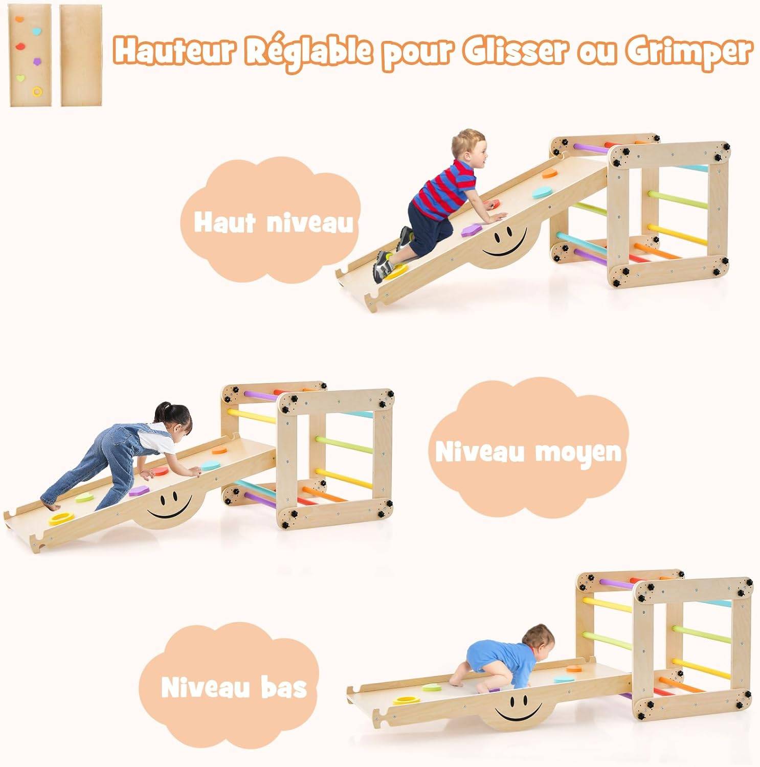 5 en 1 Échelle d'escalade Montessori Enfants avec Rampe Double Face , Charge 60kg de 3 Ans+ - Image 2