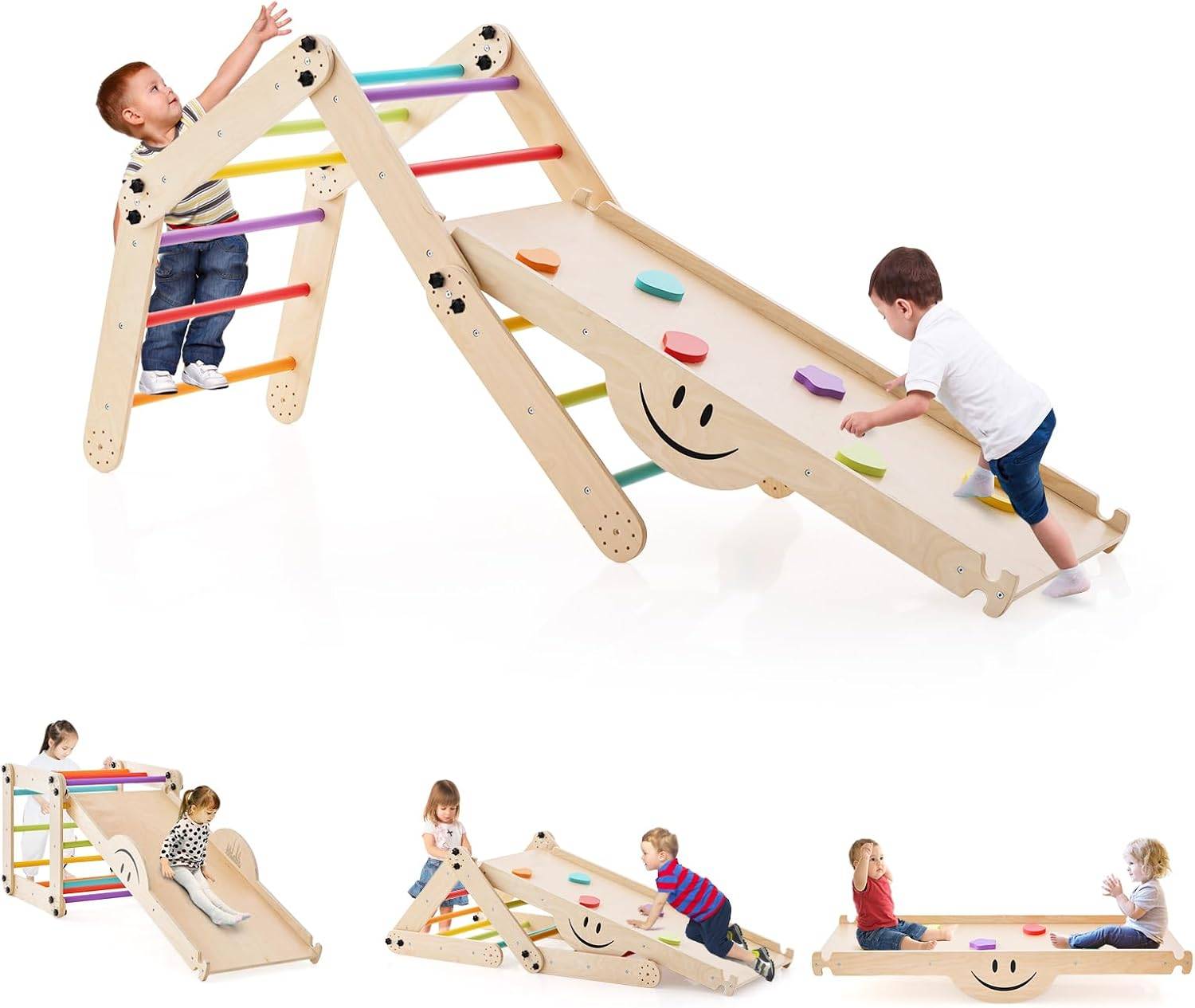 5 en 1 Échelle d'escalade Montessori Enfants avec Rampe Double Face , Charge 60kg de 3 Ans+ - Image 1