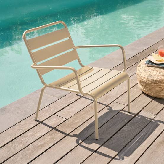 Oviala - Fauteuil de jardin bas relax acier ivoire Palavas - Oviala - Image 2