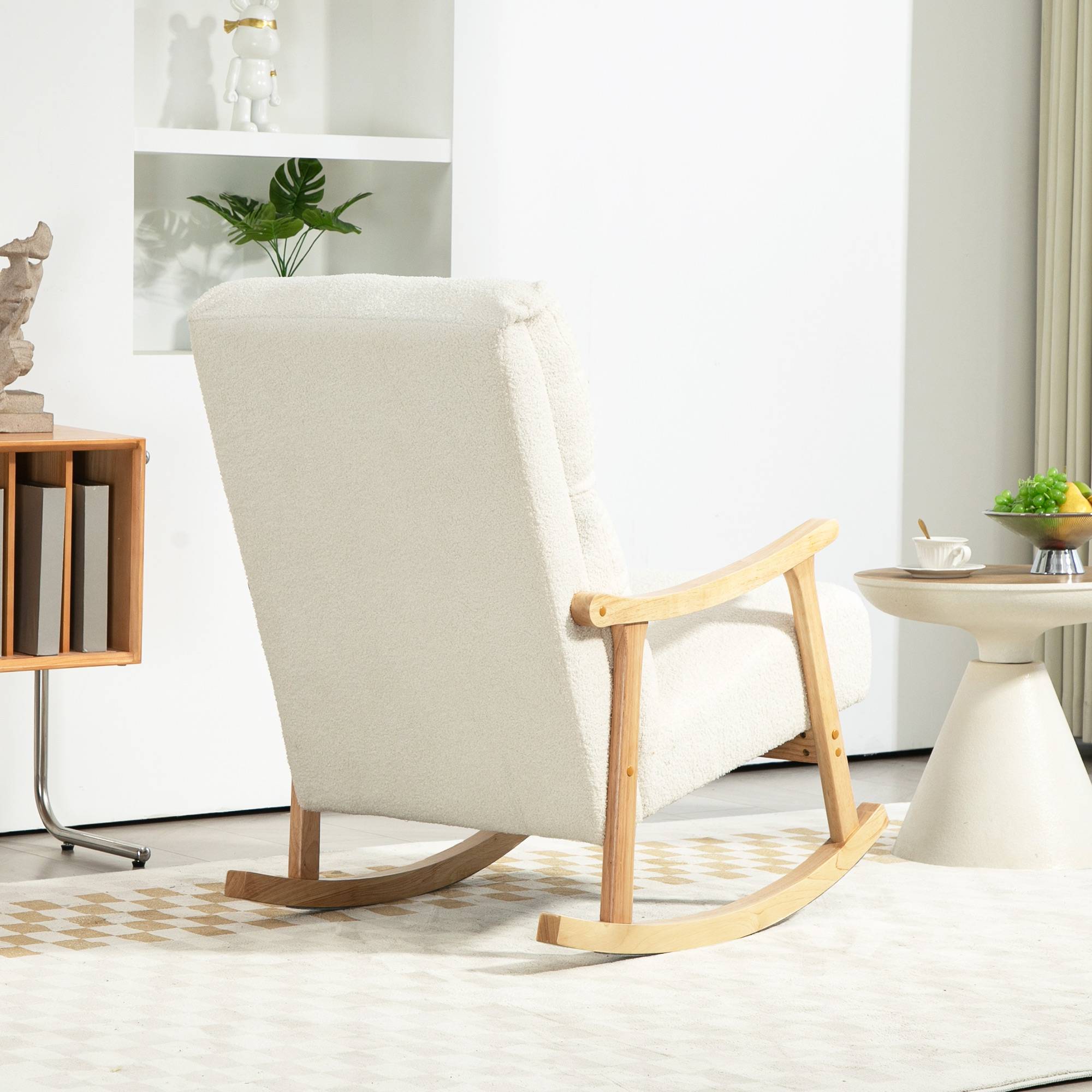 Sans Marque - Fauteuil à bascule, rocking chair en velours teddy avec assise rembourré, dossier ergonomique, 65 x 90 x 98 cm, crème - Image 9