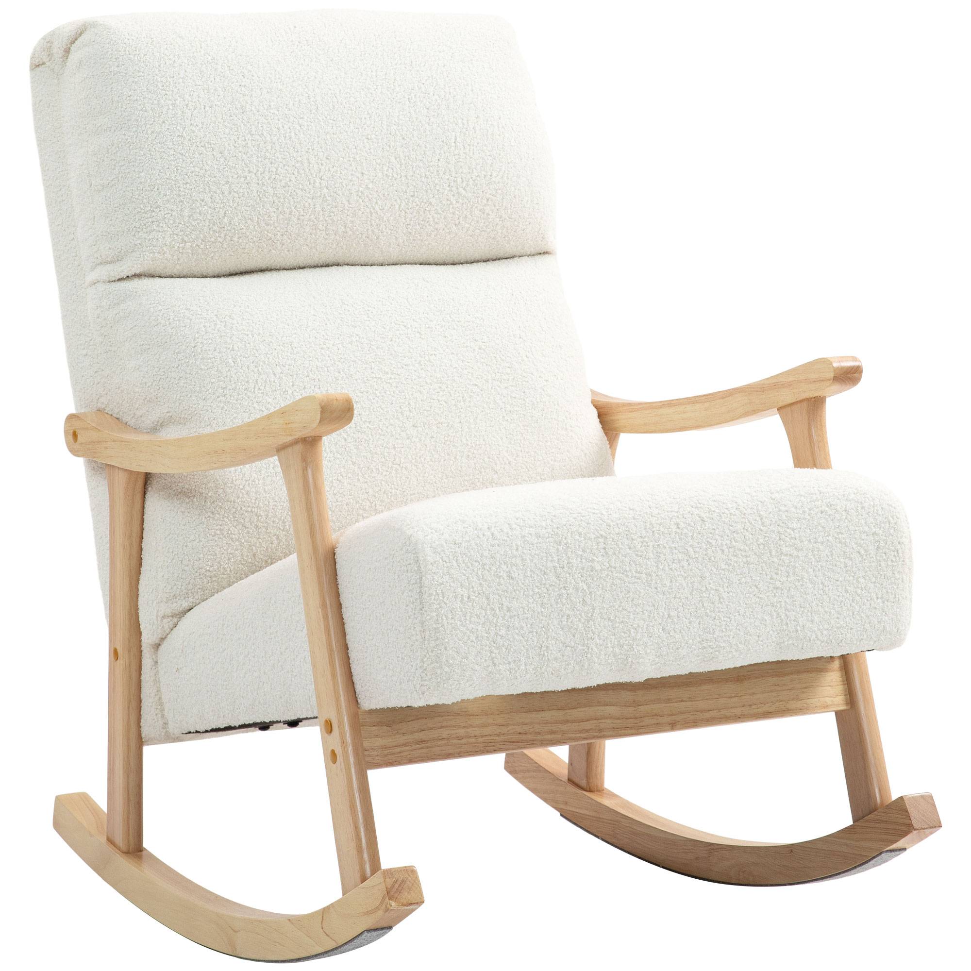 Sans Marque - Fauteuil à bascule, rocking chair en velours teddy avec assise rembourré, dossier ergonomique, 65 x 90 x 98 cm, crème - Image 2