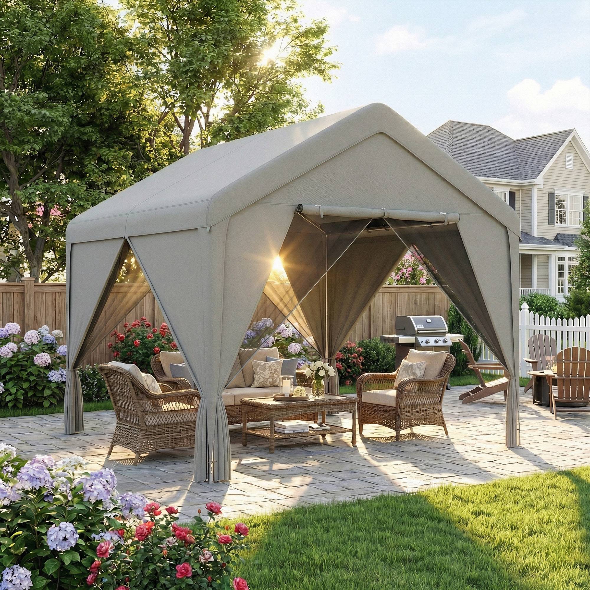 Maison Chic - Tonnelle de jardin pavillon de jardin hydrofuge - 300x295x278cm Acier galvanisé Gris fr537 - Image 4