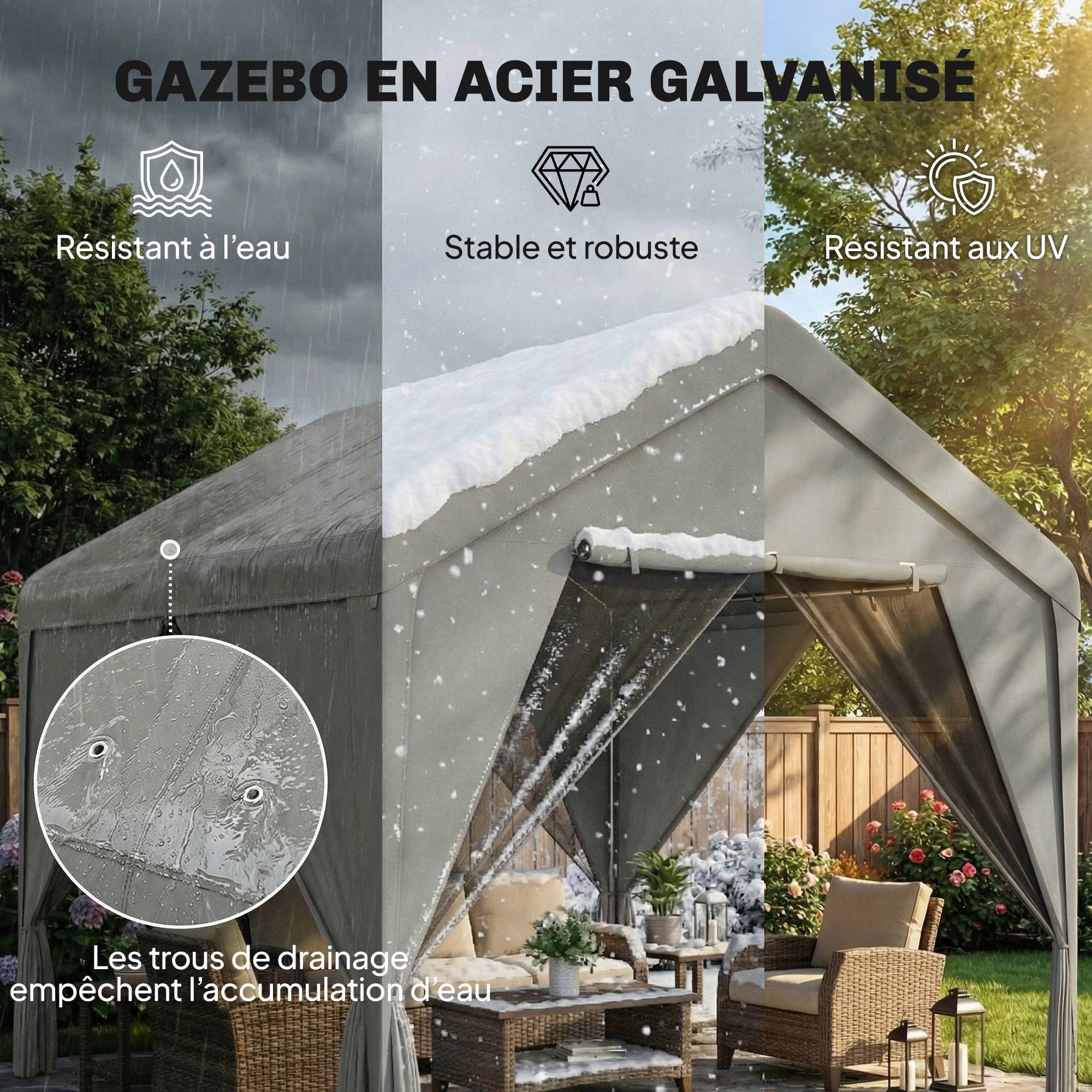 Maison Chic - Tonnelle de jardin pavillon de jardin hydrofuge - 300x295x278cm Acier galvanisé Gris fr537 - Image 6