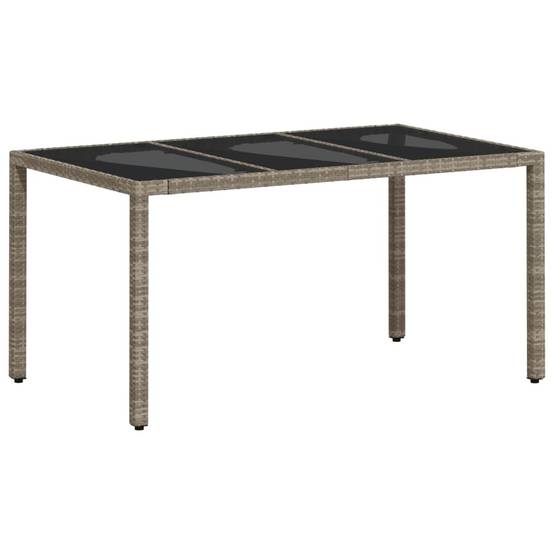 Table de Jardin Rectangulaire 150cm 6 Personnes Gris Clair, Résine Tressée et Verre Sécurit – ComfortXL Outdoor Living - Image 2