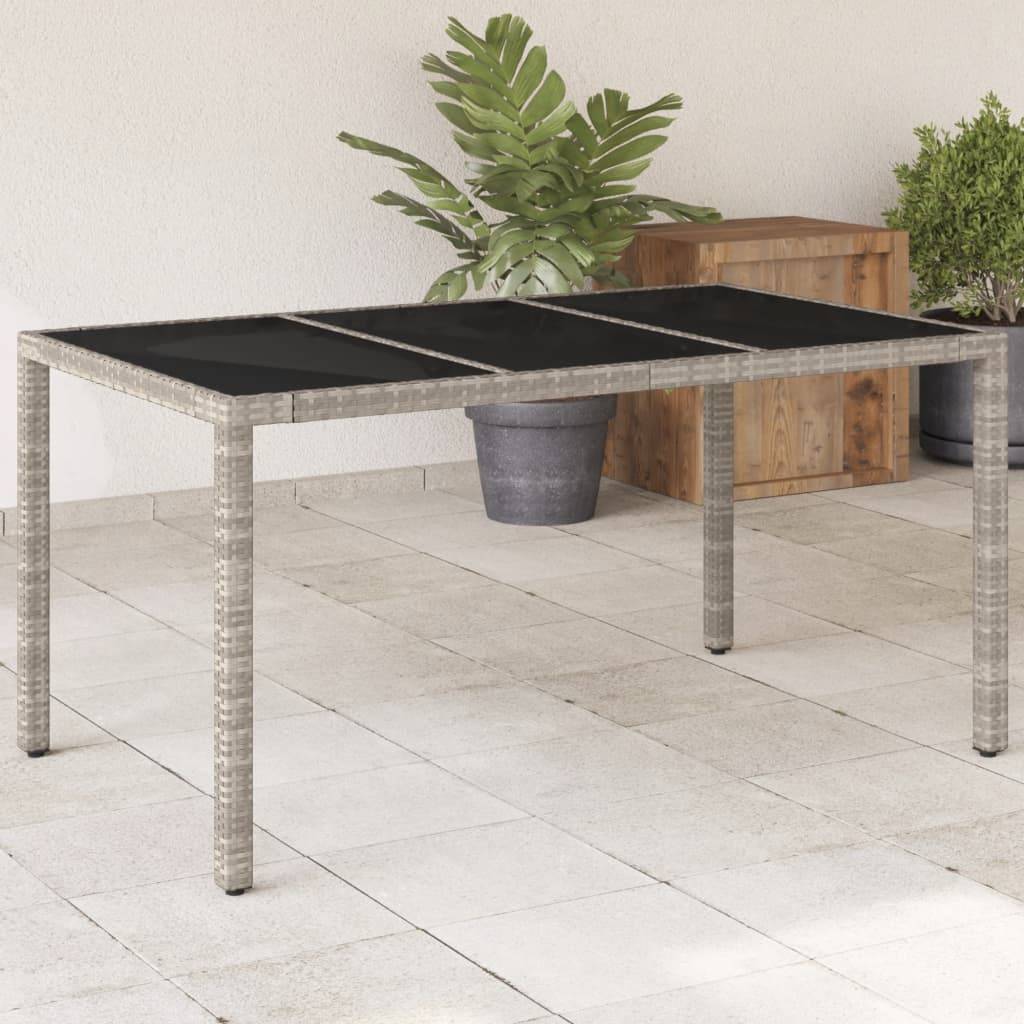 Table de Jardin Rectangulaire 150cm 6 Personnes Gris Clair, Résine Tressée et Verre Sécurit – ComfortXL Outdoor Living - Image 1