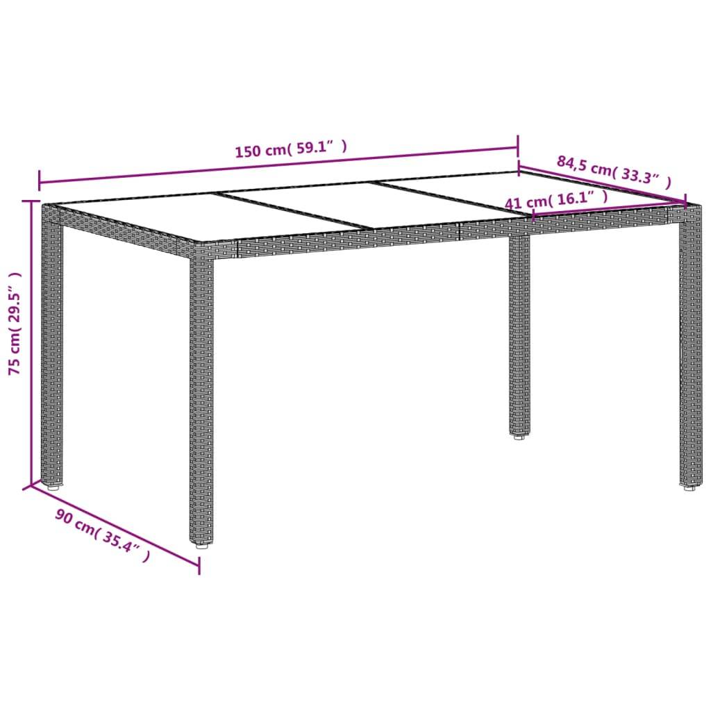 Table de Jardin Rectangulaire 150cm 6 Personnes Gris Clair, Résine Tressée et Verre Sécurit – ComfortXL Outdoor Living - Image 6