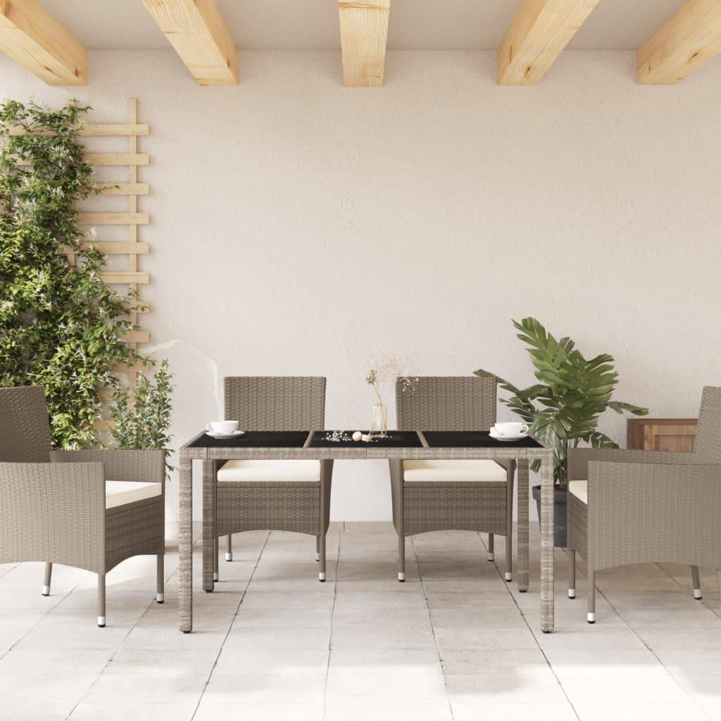 Table de Jardin Rectangulaire 150cm 6 Personnes Gris Clair, Résine Tressée et Verre Sécurit – ComfortXL Outdoor Living - Image 3