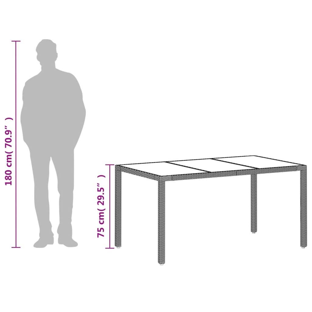 Table de Jardin Rectangulaire 150cm 6 Personnes Gris Clair, Résine Tressée et Verre Sécurit – ComfortXL Outdoor Living - Image 7