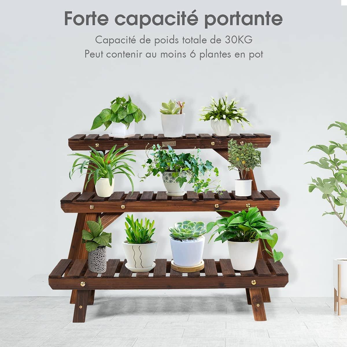 tagre pour plantes en bois 3 niveaux echelle escalier porte-plante  longueur 70cm charge 10kg - Gamm vert