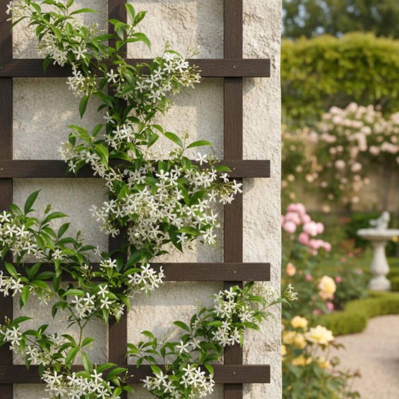 Jasmin étoilé, Jasmin persistant blanc, Trachelospermum à fleurs Blanche - feuillage Persistant - Pot de 10L - 200/300 cm sur ficelle-  hauteur à matu - Image 6