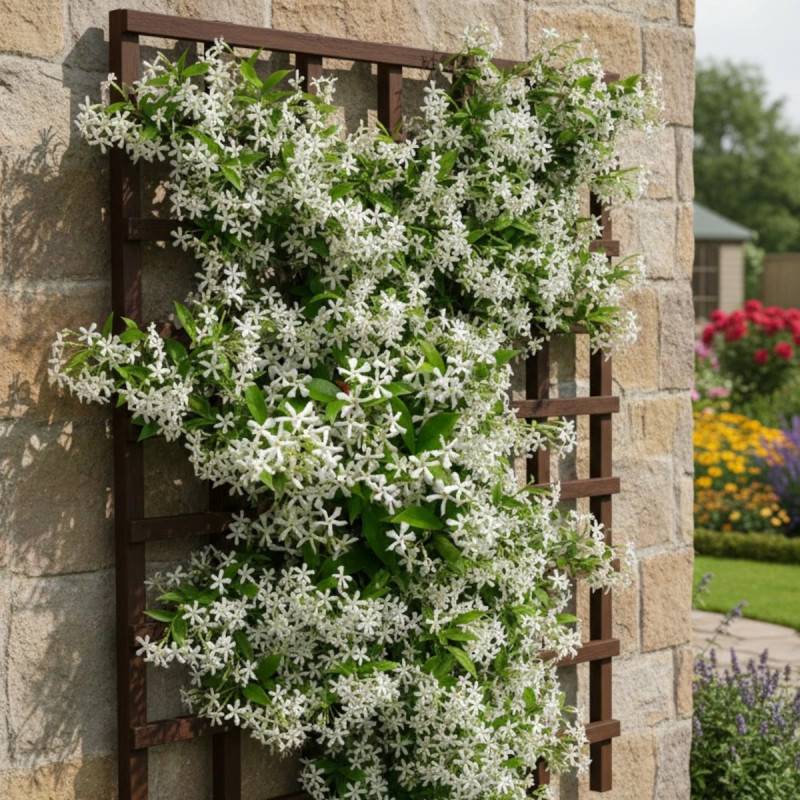 Jasmin étoilé, Jasmin persistant blanc, Trachelospermum à fleurs Blanche - feuillage Persistant - Pot de 10L - 200/300 cm sur ficelle-  hauteur à matu - Image 7