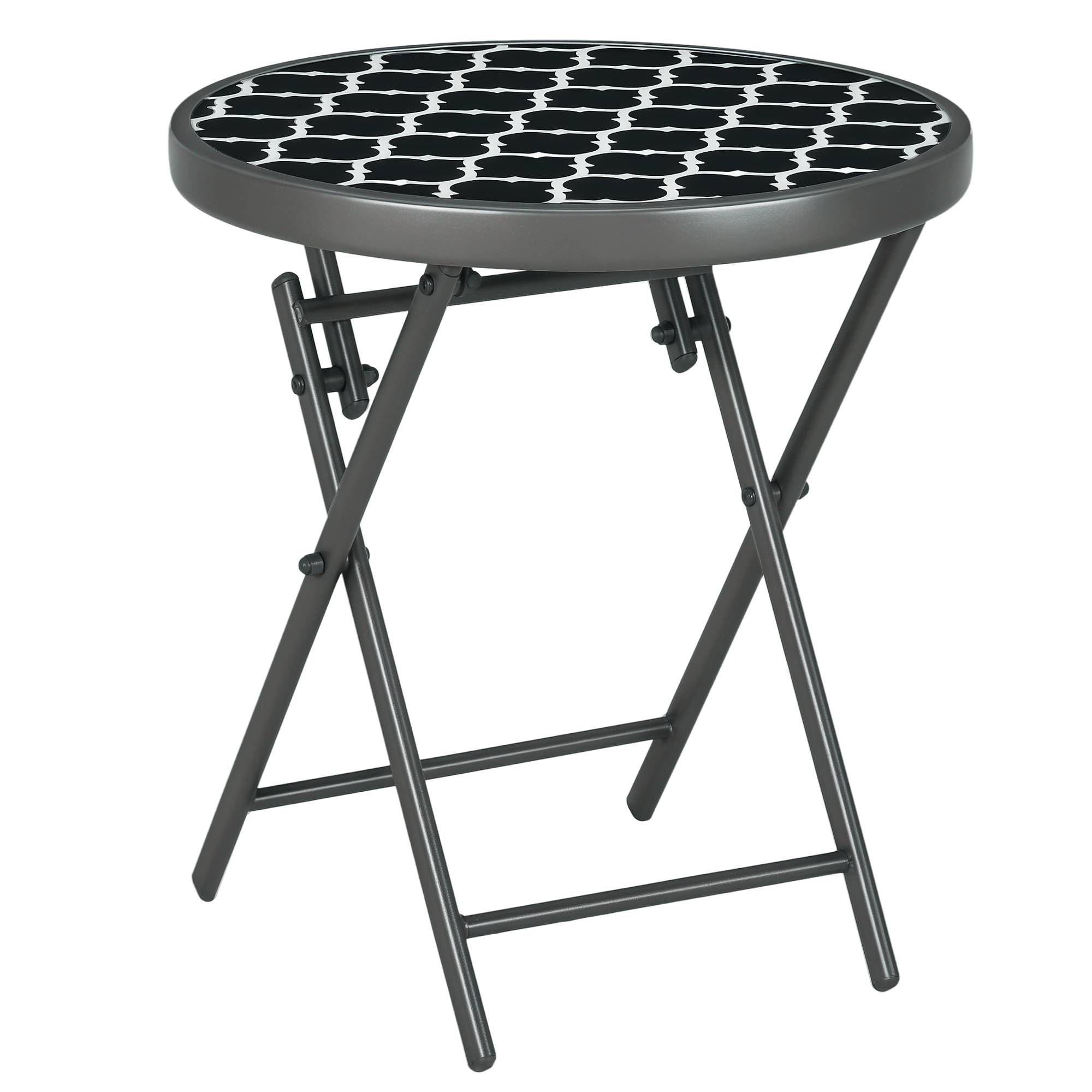 ComfortXL - Table pliante de jardin métal noir Ø45 cm pour balcon camping plateau verre sécurisé - ComfortXL Outdoor Living - Image 1