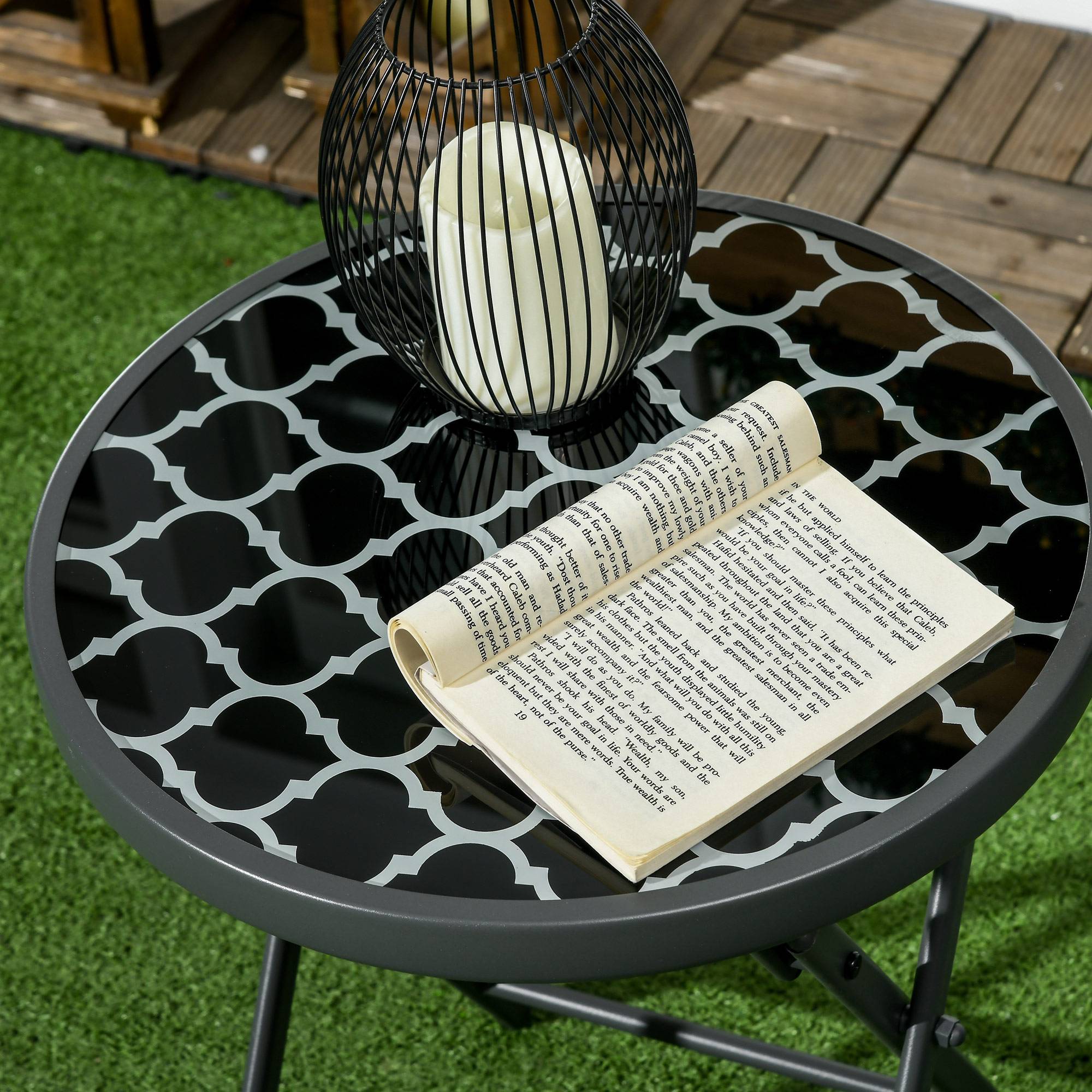 ComfortXL - Table pliante de jardin métal noir Ø45 cm pour balcon camping plateau verre sécurisé - ComfortXL Outdoor Living - Image 10