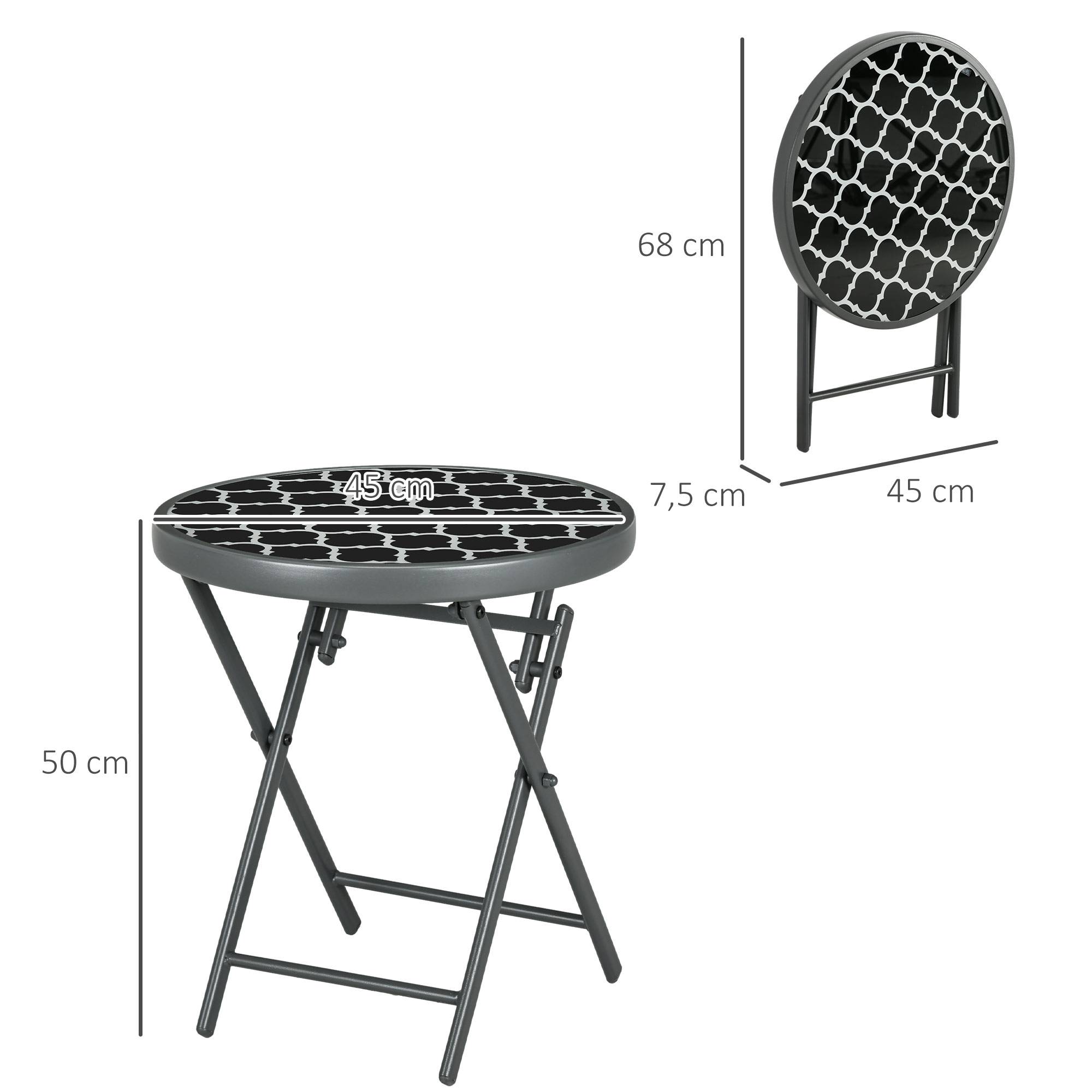 ComfortXL - Table pliante de jardin métal noir Ø45 cm pour balcon camping plateau verre sécurisé - ComfortXL Outdoor Living - Image 5