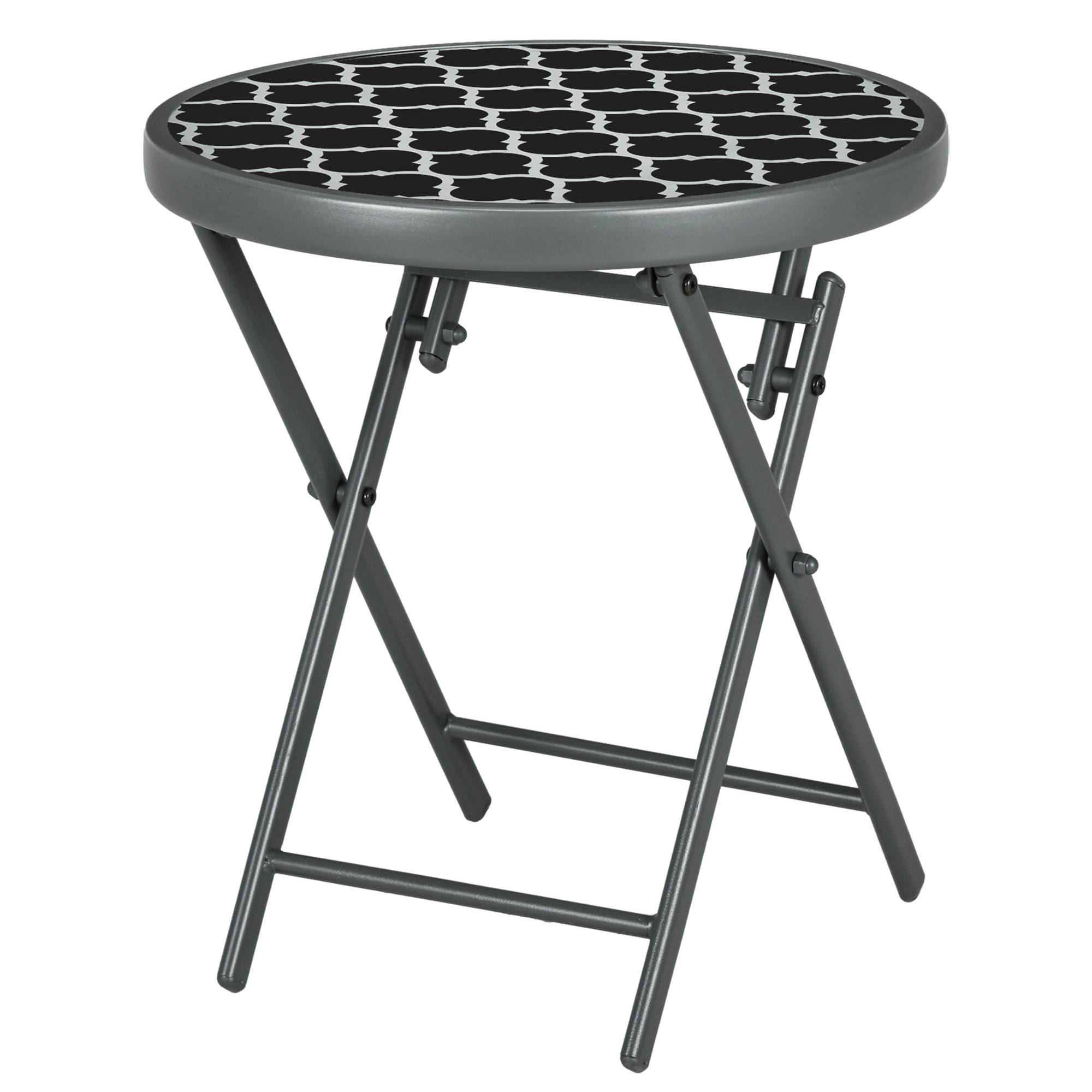 ComfortXL - Table pliante de jardin métal noir Ø45 cm pour balcon camping plateau verre sécurisé - ComfortXL Outdoor Living - Image 2