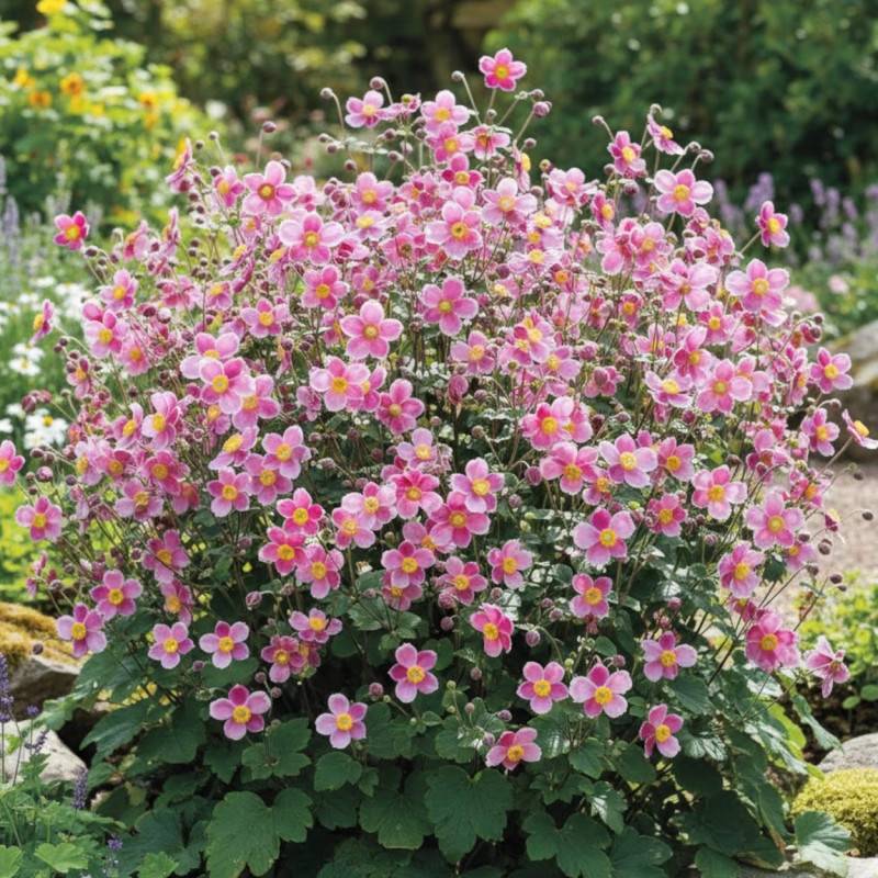 Anémone du Japon Praecox à fleurs Rose/ - feuillage Caduc - Lot de 5 godets - Image 1
