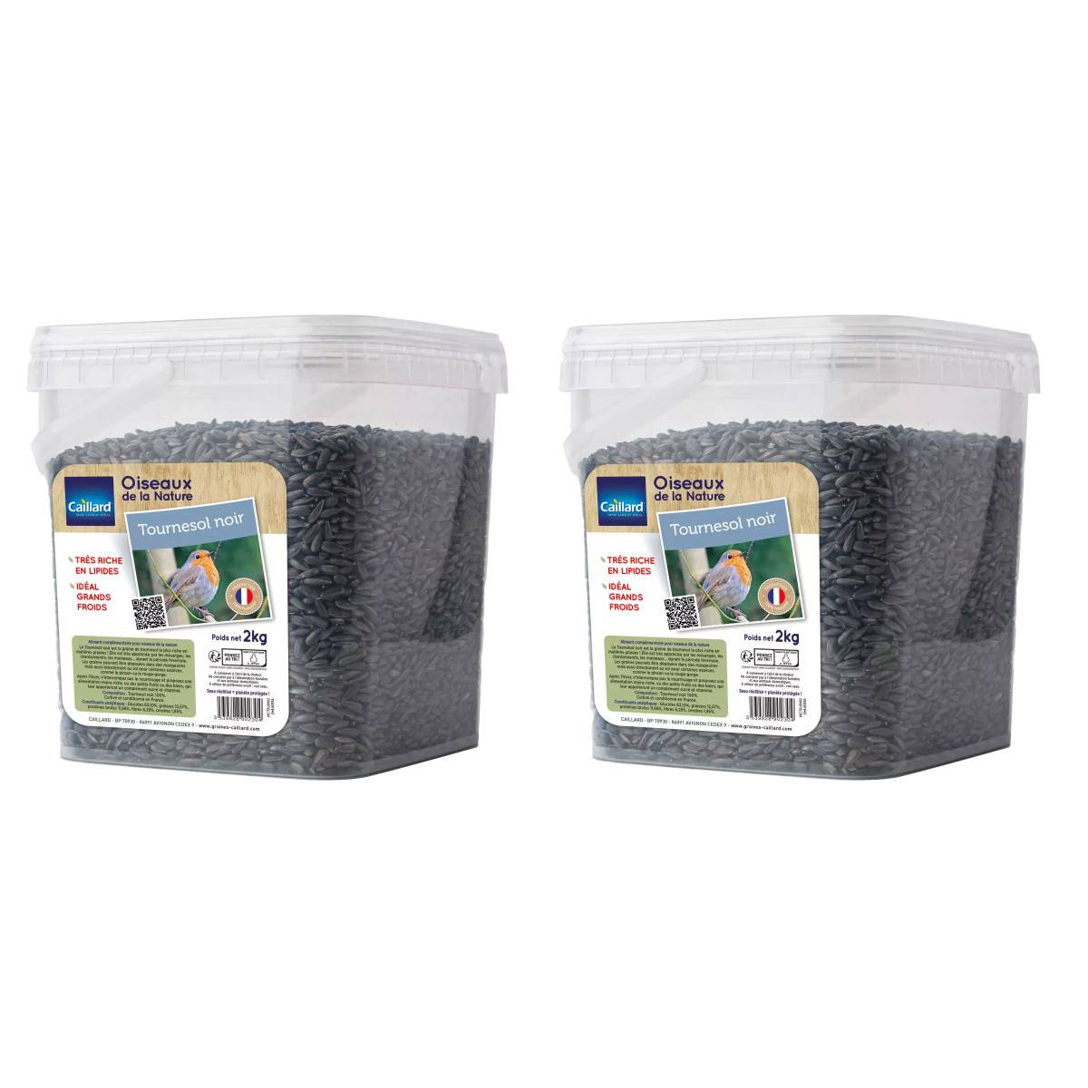 Seau de graines de tournesol noir  2 kgs pour oiseau de la nature - Lot de 2