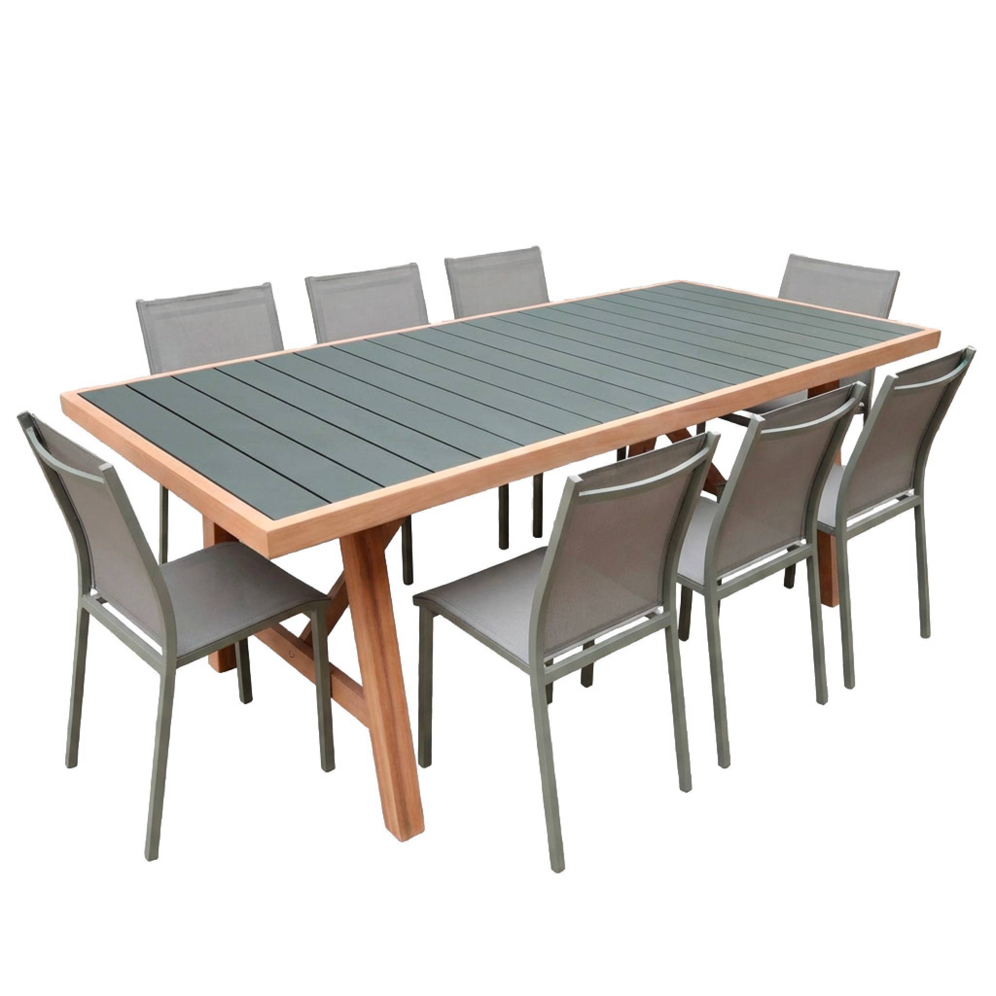 Table de jardin bois d'acacia et aluminium + 8 assises kaki - Eldora + Buffalo | sweeek - Image 2
