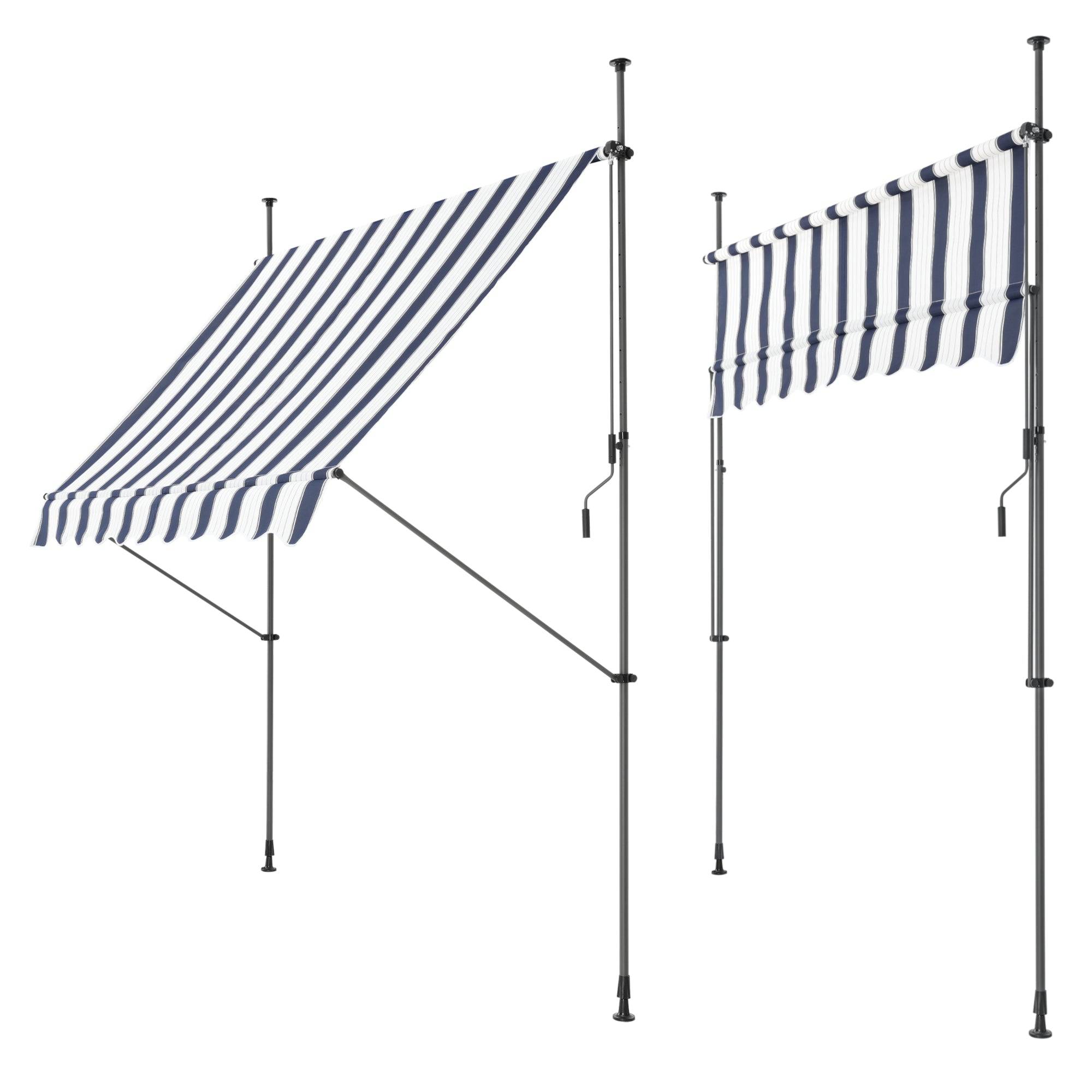 Helloshop26 - Store banne téléscopique acier polyester 300 x 120 x 200-300 cm bleu foncé blanc - Image 2