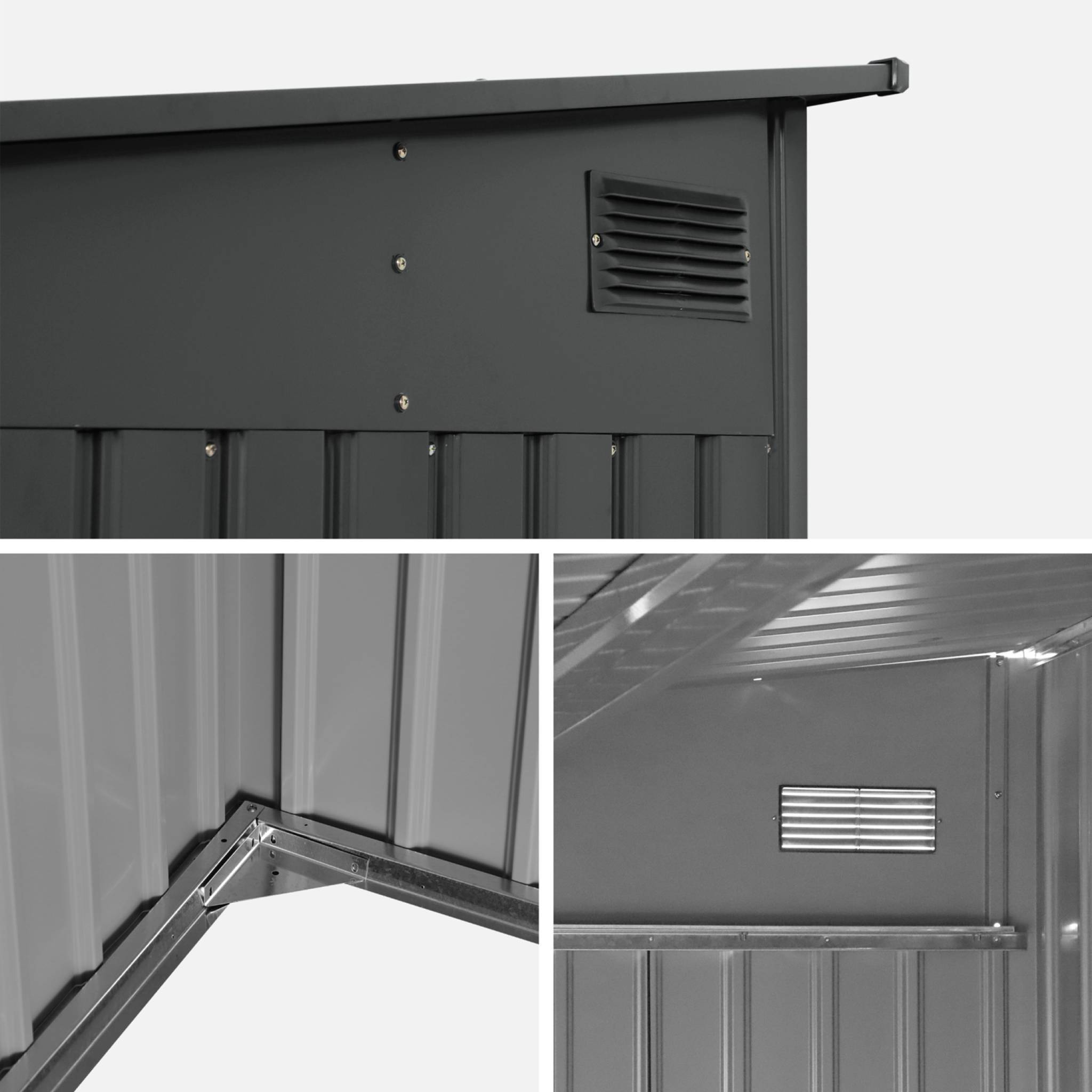 Abri de jardin adossable acier 8.96m² avec kit d'ancrage anthracite L 277.5 x l 322 x H 203 cm - Ornay | sweeek - Image 6