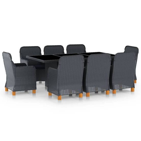 ComfortXL - Salon de Jardin 8 Places Gris Anthracite, Table Verre et Chaises avec Pieds en Bois – ComfortXL Outdoor Living - Image 1