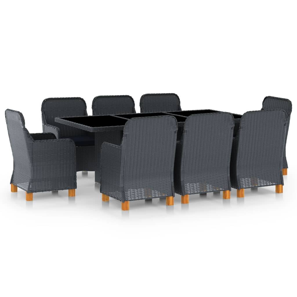 ComfortXL - Salon de Jardin 8 Places Gris Anthracite, Table Verre et Chaises avec Pieds en Bois – ComfortXL Outdoor Living - Image 1