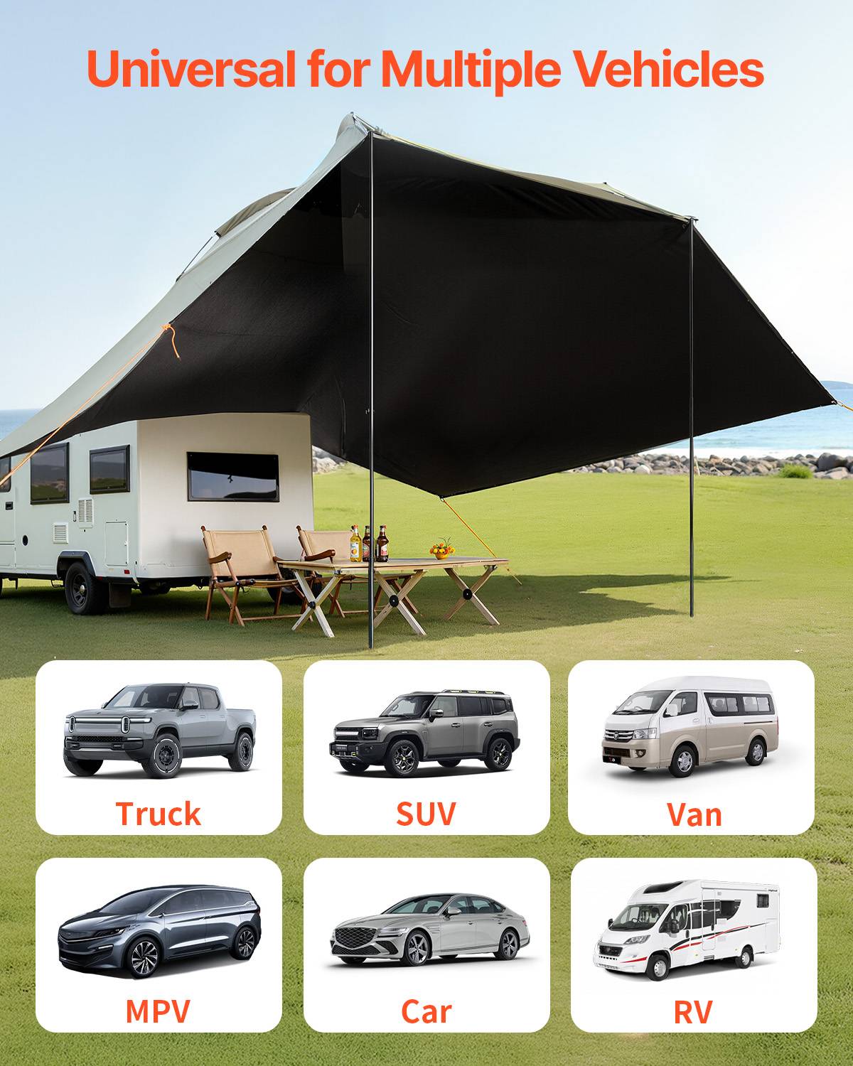 VEVOR Auvent voiture 3x2.1m PU2000 résistant intempéries avec sac. Pour SUV, fourgonnettes, camping-cars. - Image 2