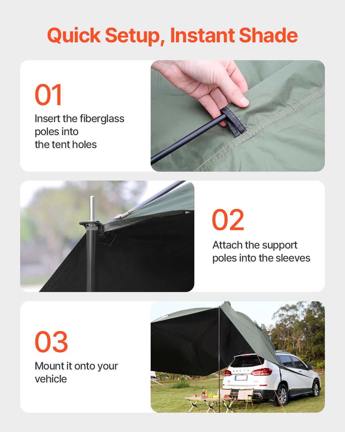 VEVOR Auvent voiture 3x2.1m PU2000 résistant intempéries avec sac. Pour SUV, fourgonnettes, camping-cars. - Image 3