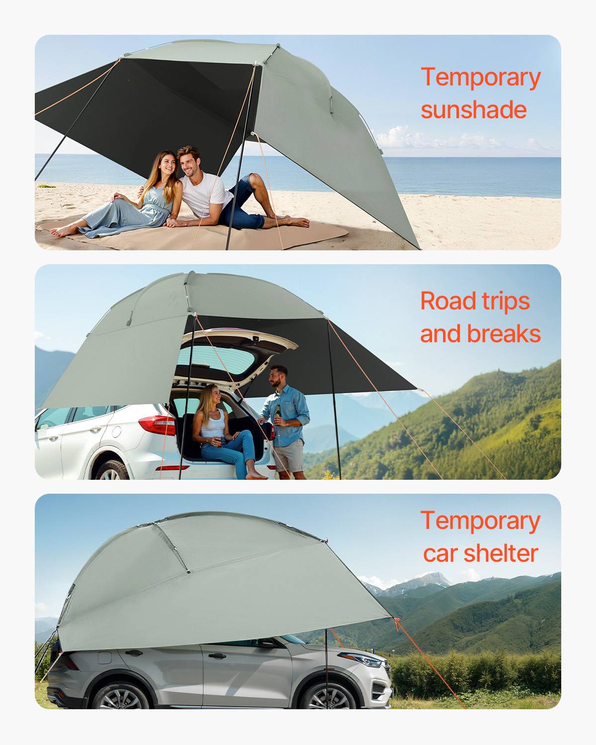 VEVOR Auvent voiture 3x2.1m PU2000 résistant intempéries avec sac. Pour SUV, fourgonnettes, camping-cars. - Image 6