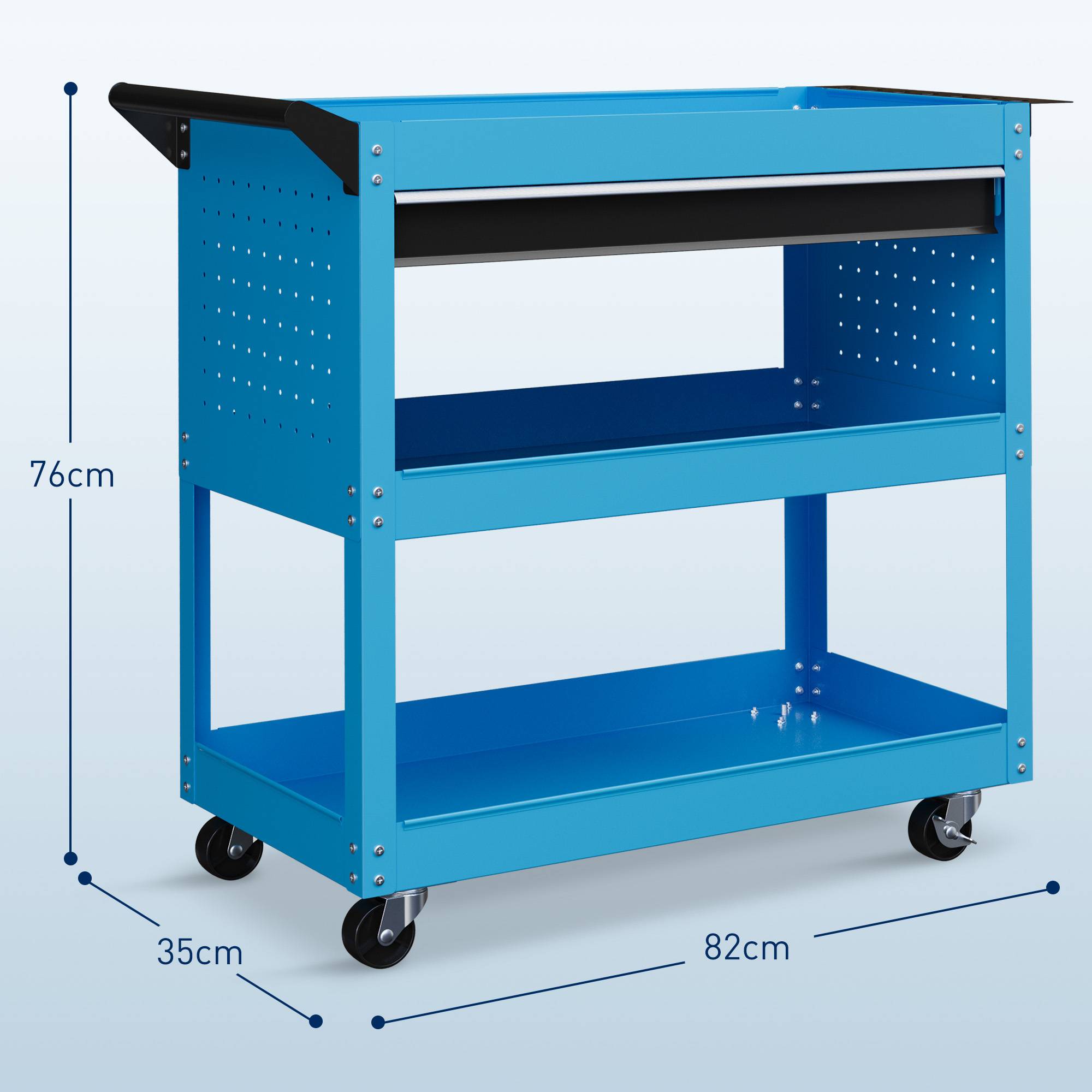 Sans Marque - Valise à outils chariot à outils boîte à outils, 3 niveaux, 4 roulettes, 82 cm x 35 cm x 76 cm, bleu - Image 5